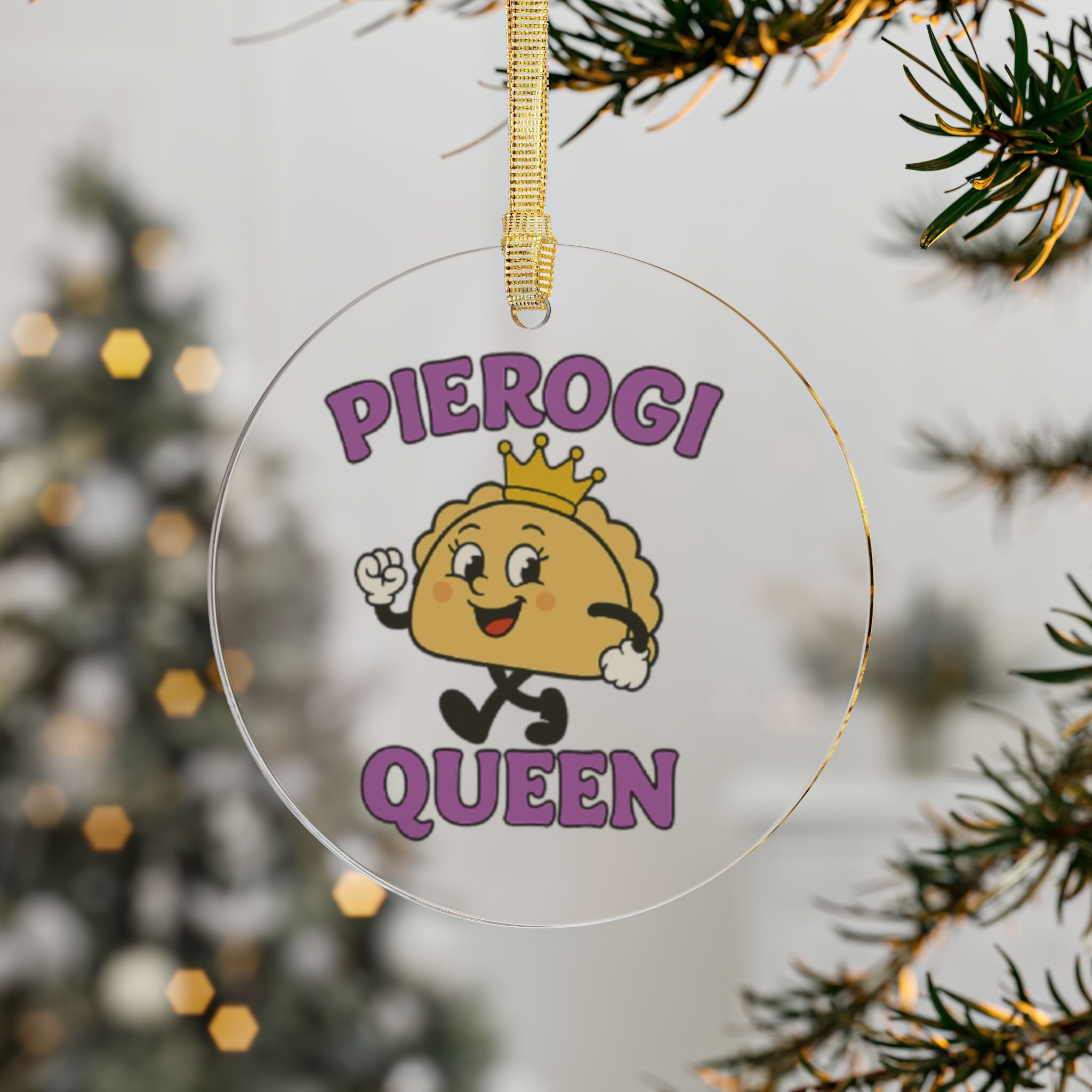 Pierogi Queen Acrylic Ornament – Cute Crowned Dumpling Holiday Decoration