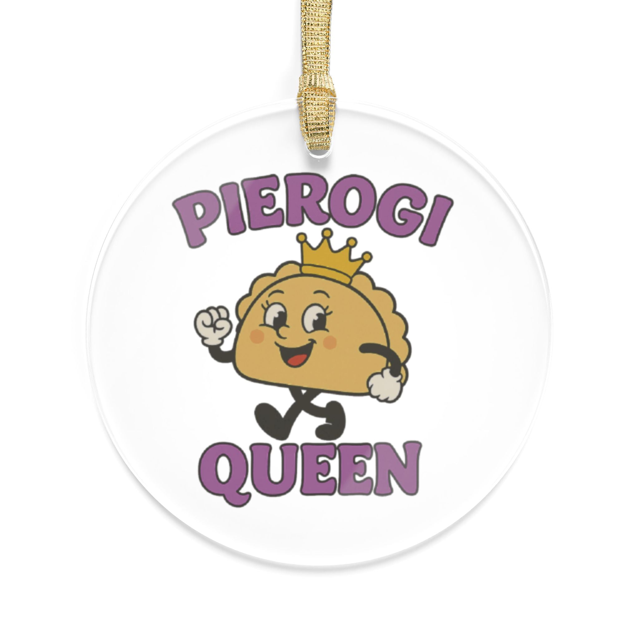 Pierogi Queen Acrylic Ornament – Cute Crowned Dumpling Holiday Decoration