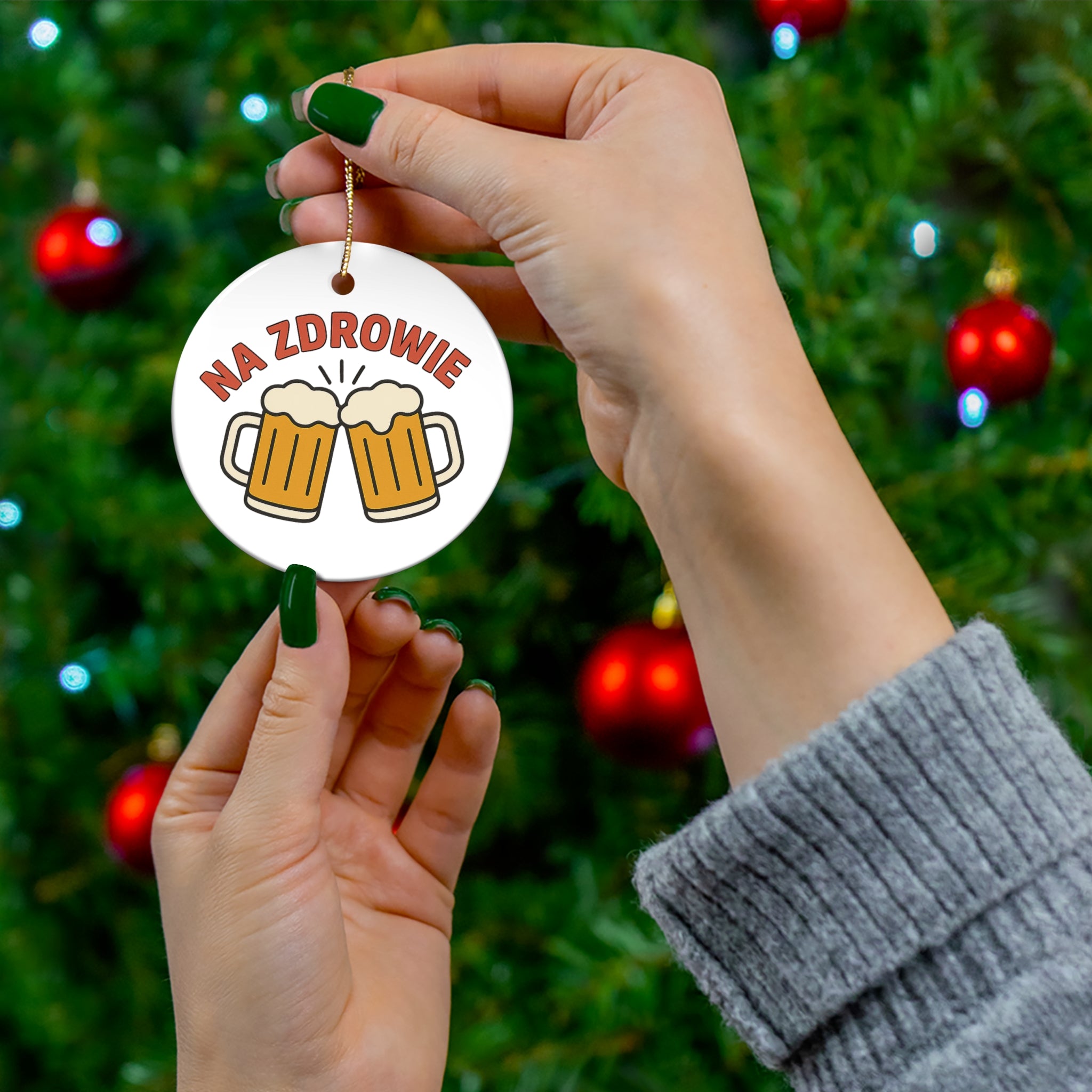 Polish 'Na Zdrowie' Beer Cheers Ceramic Ornament
